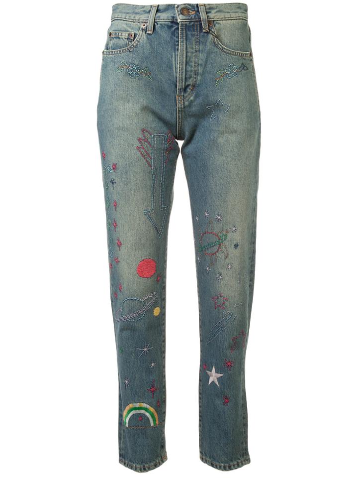 Saint Laurent Embroidered High-rise Jeans - Blue