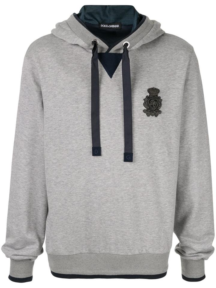 Dolce & Gabbana Logo Patch Hoodie - Grey