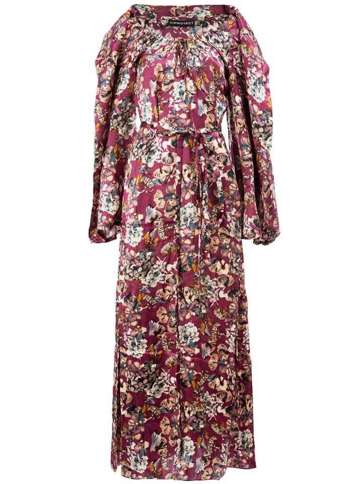 Y / Project Floral Drawstring Neck Maxi Dress - Pink & Purple