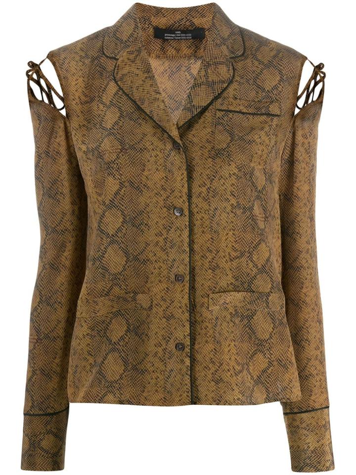 Rokh Snake Print Cold Shoulder Shirt - Neutrals
