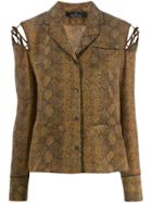 Rokh Snake Print Cold Shoulder Shirt - Neutrals