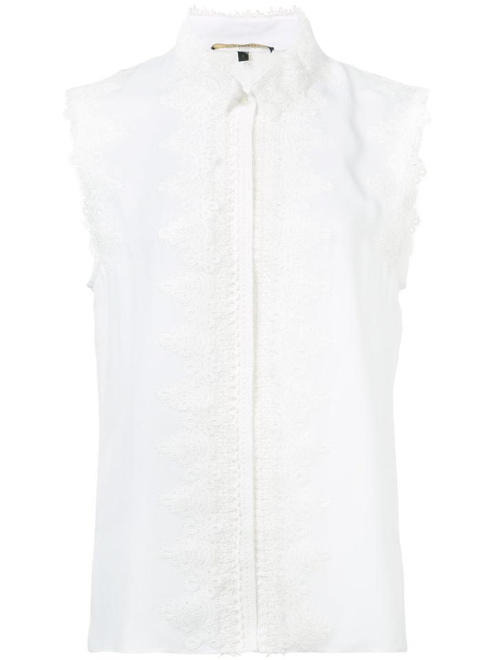 Kobi Halperin Lace Embellished Sleeveless Shirt, Size: Large, White, Silk