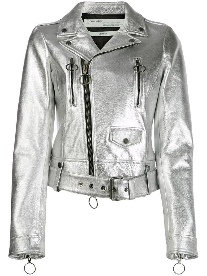 Off-white Leather Biker Jacket - Silver