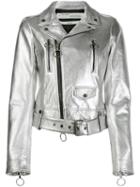 Off-white Leather Biker Jacket - Silver