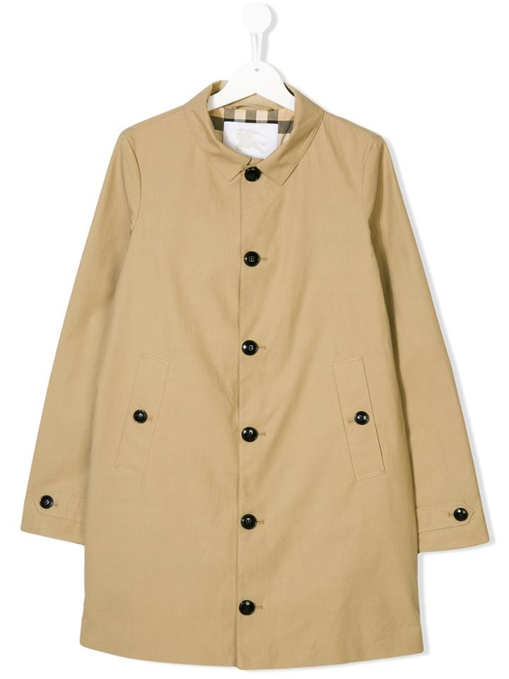 Burberry Kids Single Breasted Midi Coat - Nude & Neutrals