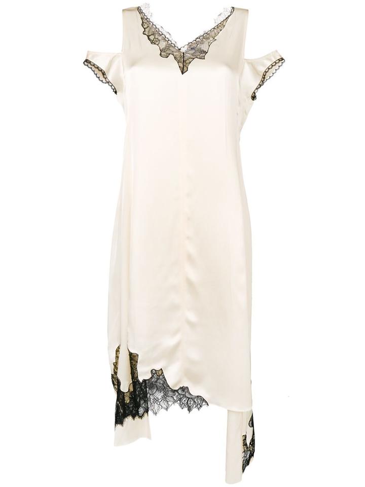 Helmut Lang Asymmetric Lace-detail Midi Dress - Nude & Neutrals