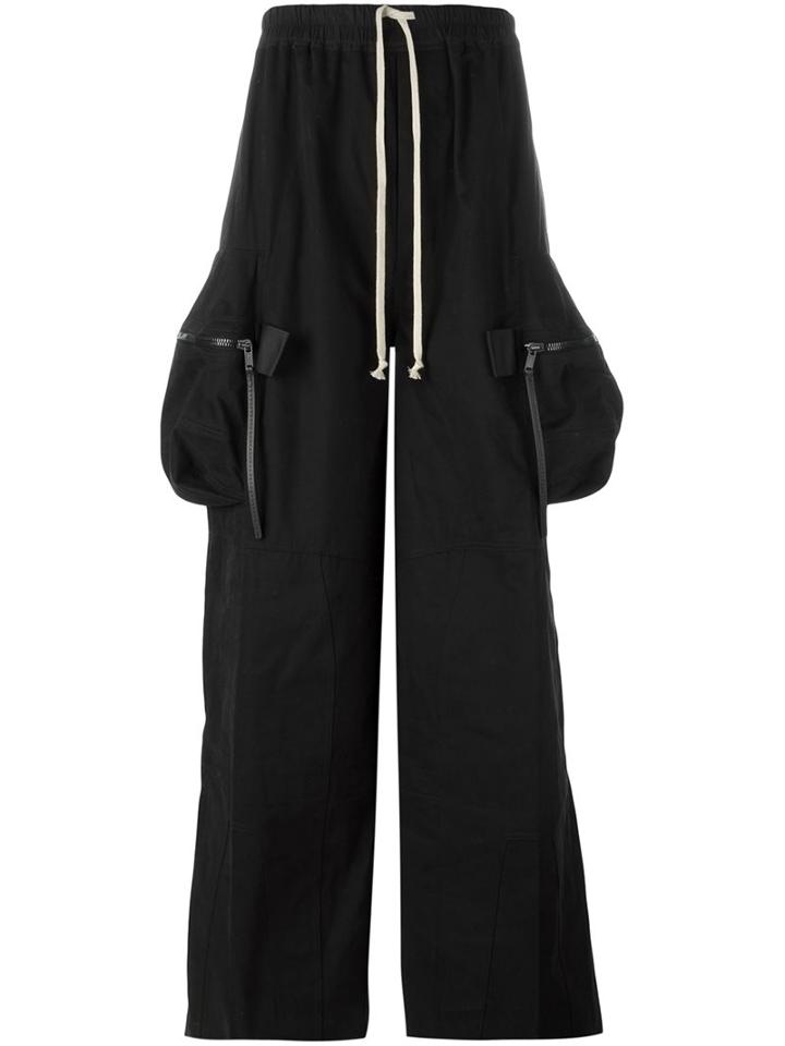 Rick Owens Wide-leg Cargo Trousers, Men's, Size: 50, Black, Calf Leather/cotton