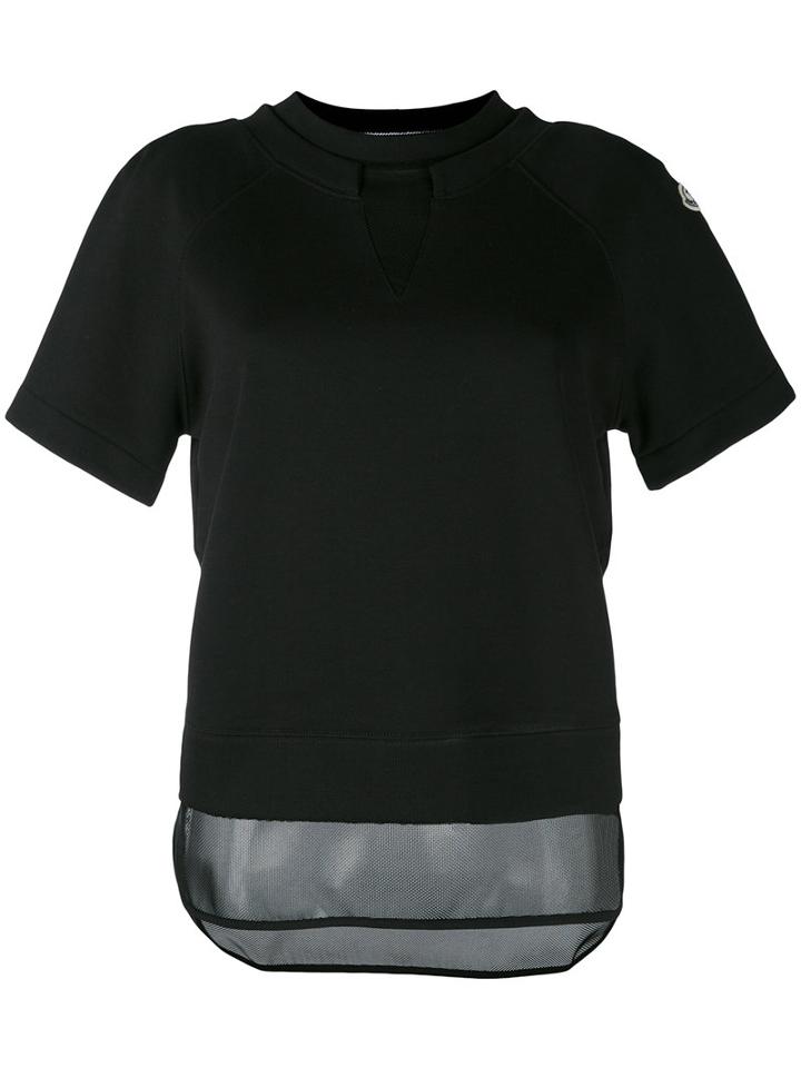 Moncler - Short Sleeve Sheer Layer Top - Women - Cotton - S, Black, Cotton