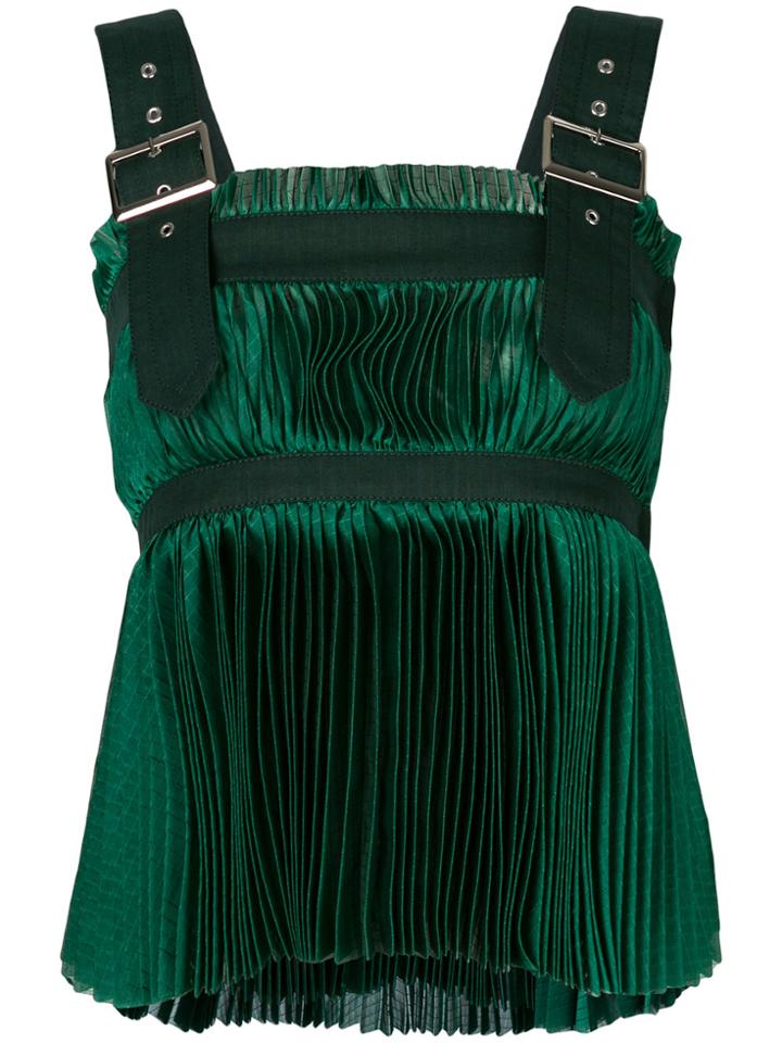 Sacai Micro-pleated Babydoll Top - Green