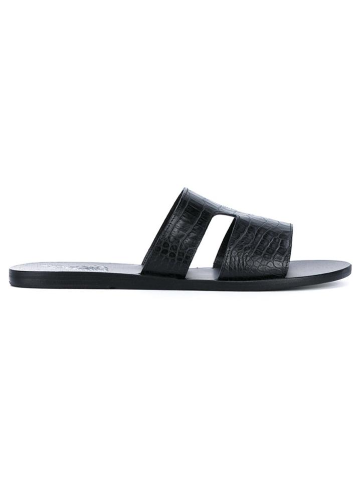 Ancient Greek Sandals Textured Leather Sandals - Black
