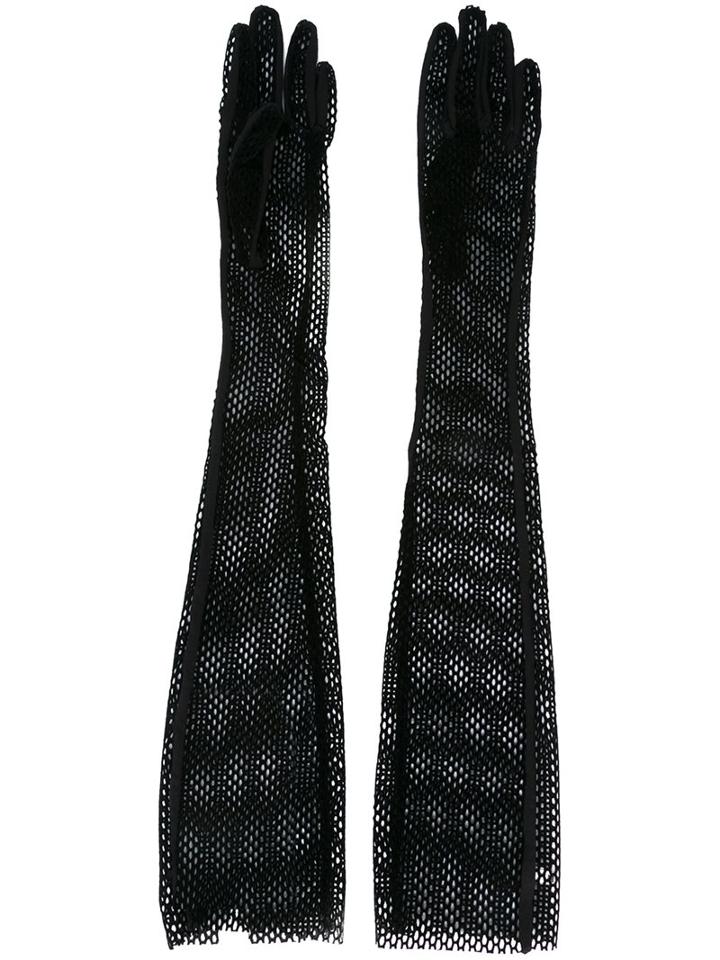 Mm6 Maison Margiela Long Mesh Gloves, Women's, Size: Medium, Black, Polyamide/spandex/elastane