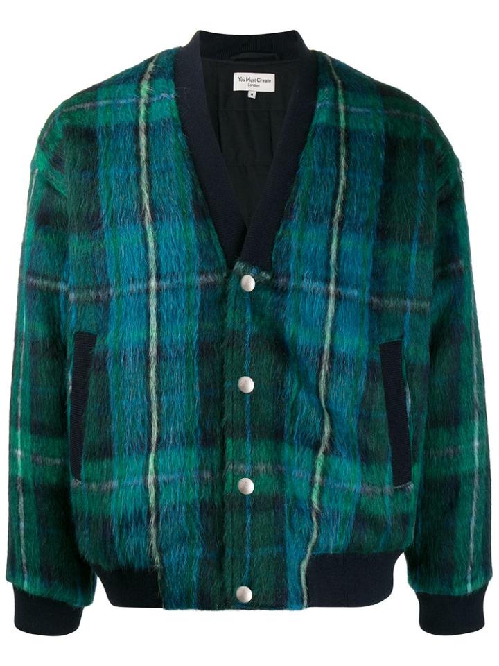 Ymc Tartan Pattern Bomber Jacket - Blue
