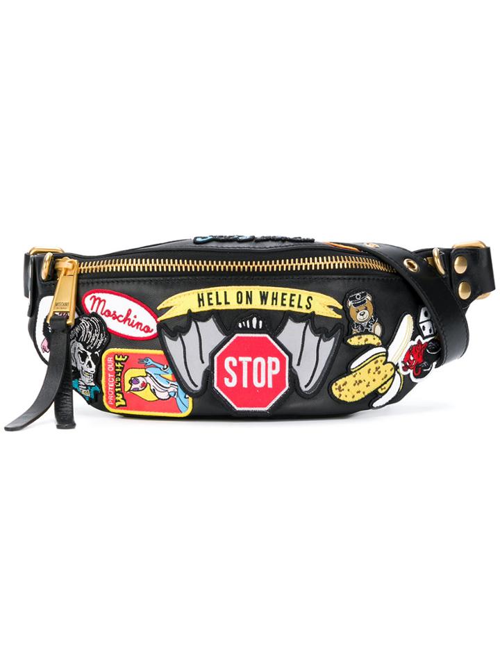 Moschino Embroidered Patch Hip Bag - Black