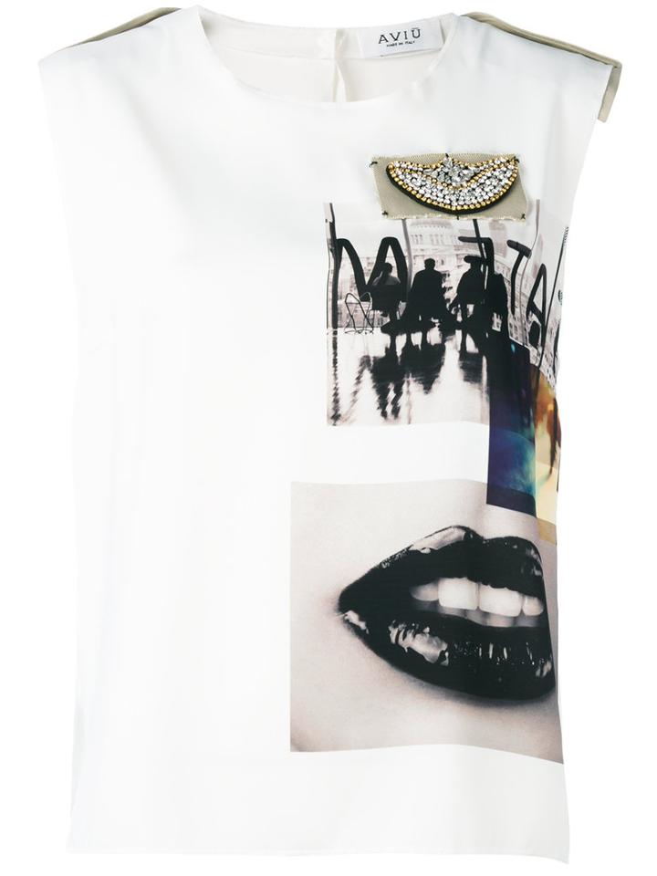 Aviù - Embellished Detail Tank Top - Women - Cotton/polyester - 42, Women's, White, Cotton/polyester