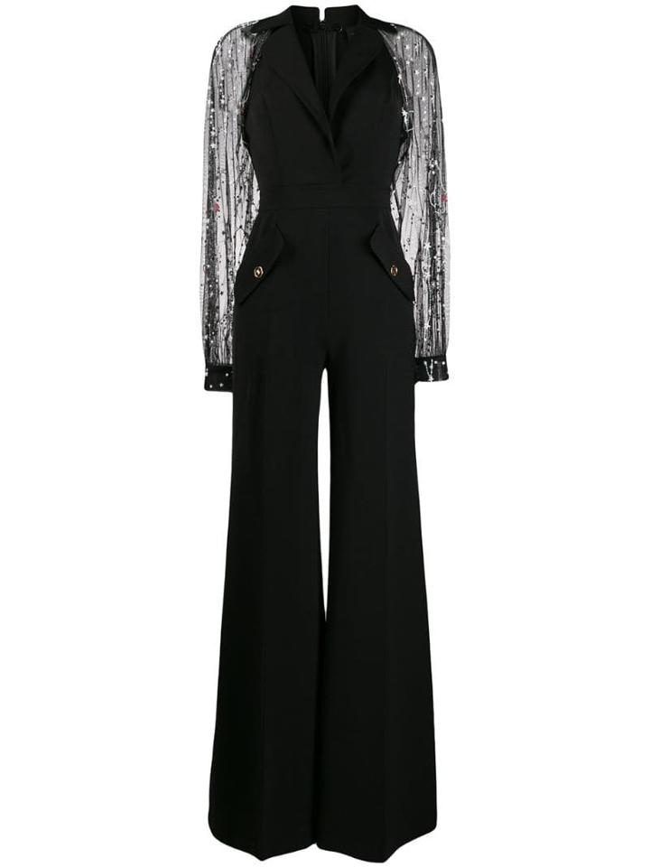 Elisabetta Franchi Sheer Sleeve Jumpsuit - Black