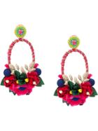 Ranjana Khan Floral Appliqués Hoop Drop Earrings - Multicolour