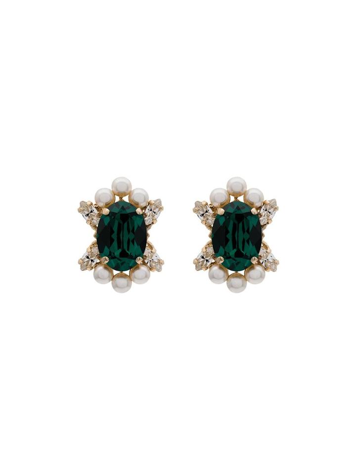 Anton Heunis Metallic Gold, Green And White Crystal And Pearl Earrings