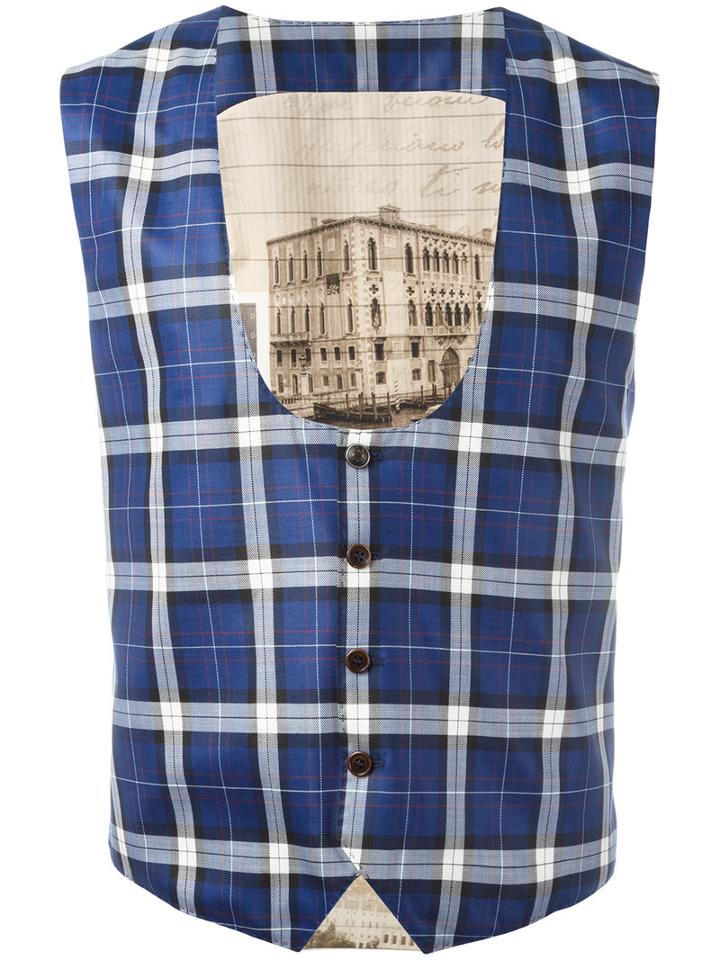 Al Duca D'aosta 1902 Checked Waistcoat, Men's, Size: 50, Blue, Virgin Wool