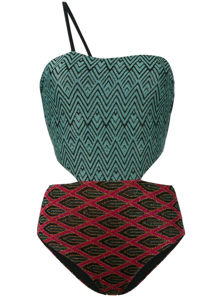 Circus Hotel - Patterned One Shoulder Bodie - Women - Polyamide/polyester/spandex/elastane/viscose - 42, Black, Polyamide/polyester/spandex/elastane/viscose