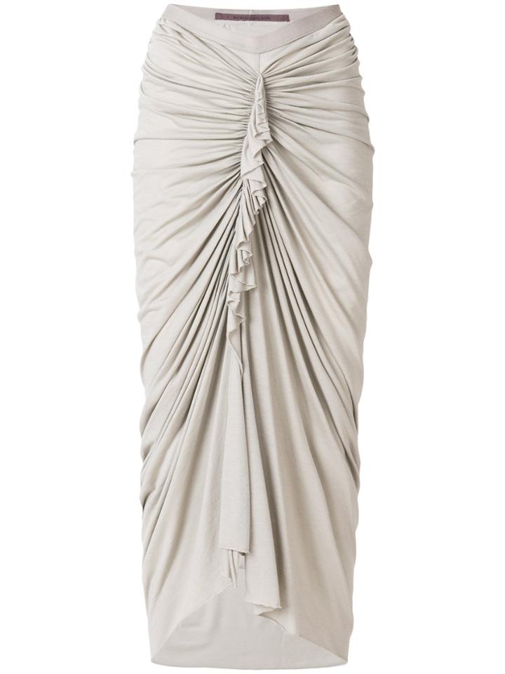 Rick Owens Lilies Ruched Woven Midi Skirt - Nude & Neutrals