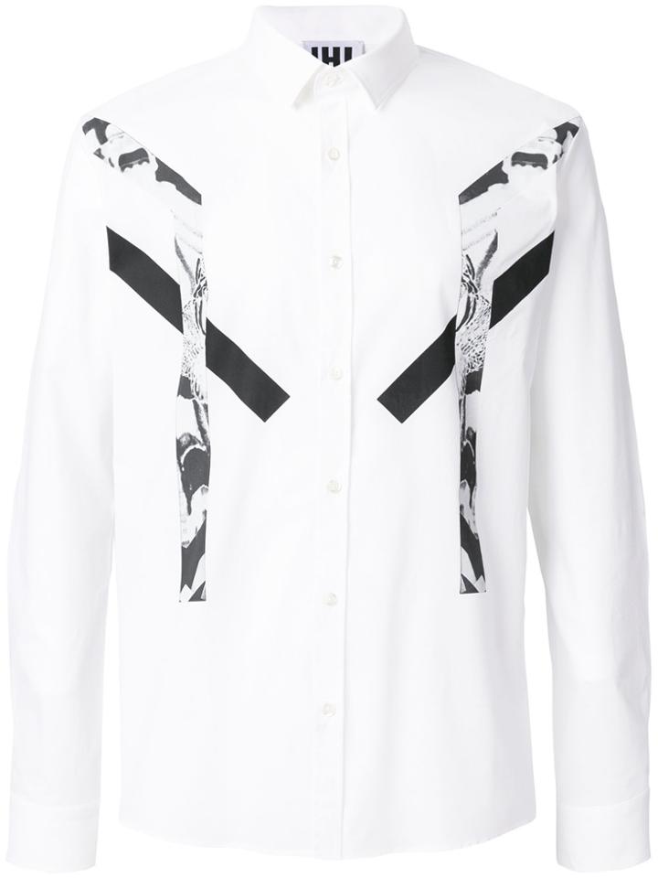 Les Hommes Urban Printed Panel Slim Fit Shirt - White