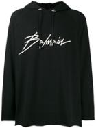Balmain Signature Logo Print Hoodie - Black