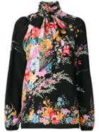 No21 - Neck Tie Floral Blouse - Women - Silk - 44, Black, Silk