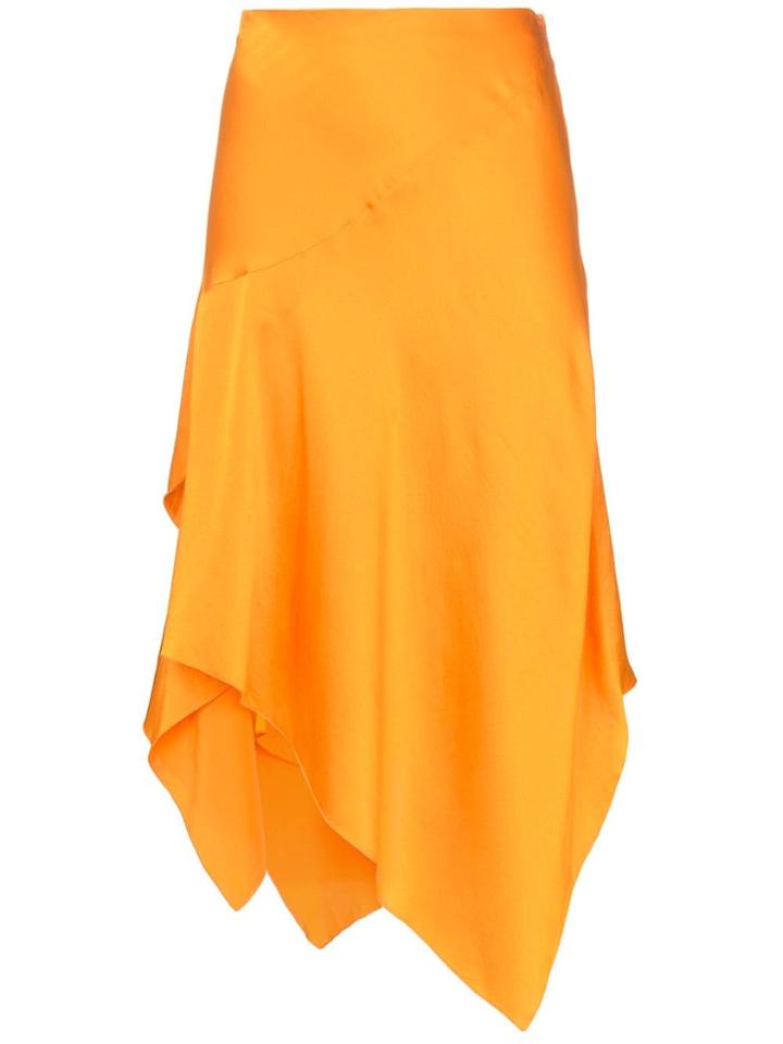 Poiret Mid Rise Asymmetric Silk Skirt - Orange