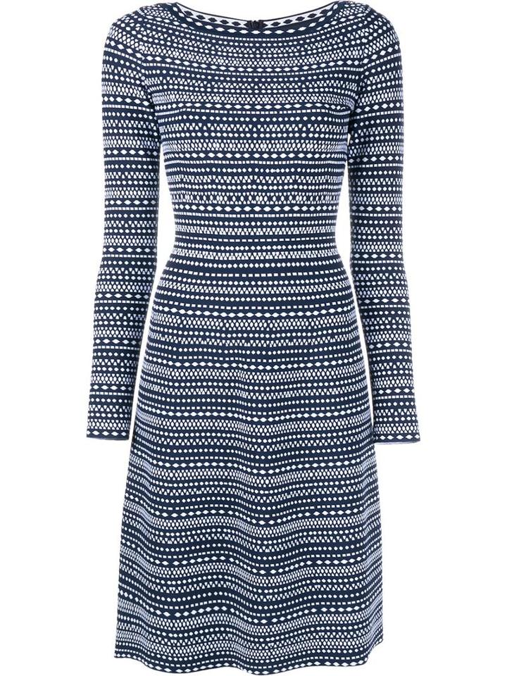 Alaïa Patterned Long Sleeve Dress, Women's, Size: 42, Blue,