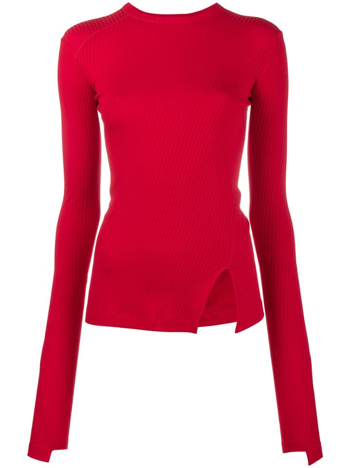 Helmut Lang Ribbed Asymmetric Slit Top - Red