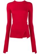 Helmut Lang Ribbed Asymmetric Slit Top - Red