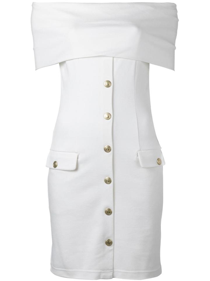 Pierre Balmain Off-shoulder Buttoned Dress - White