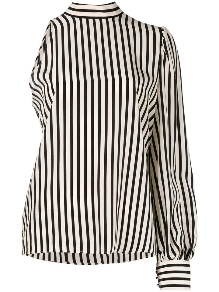 Msgm - Striped Asymmetric Blouse - Women - Silk - 42, Black, Silk