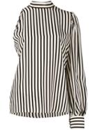 Msgm - Striped Asymmetric Blouse - Women - Silk - 42, Black, Silk