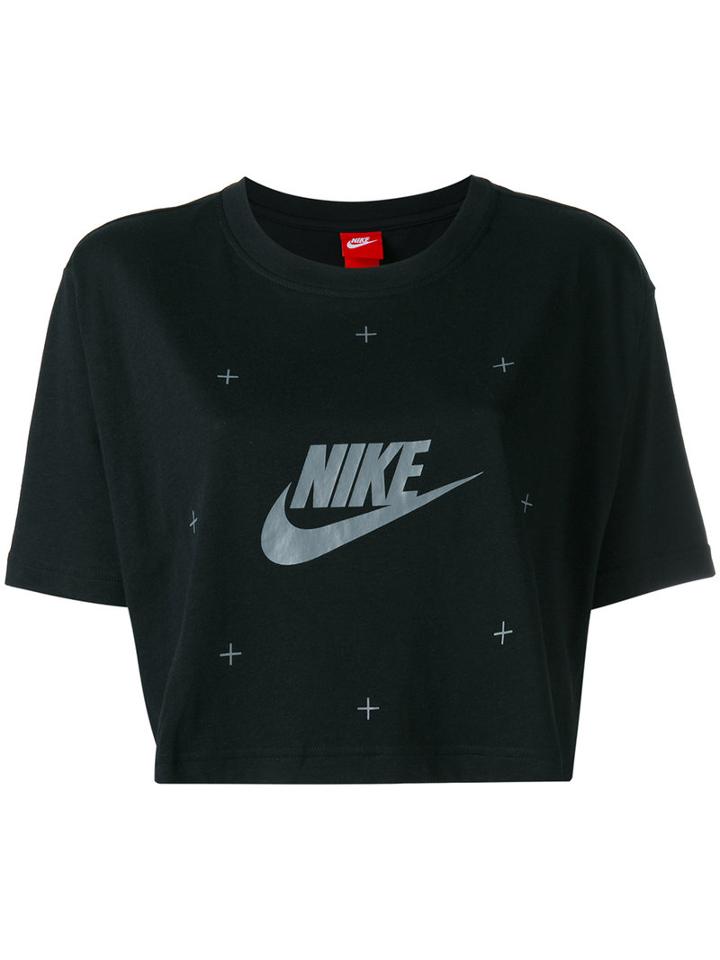 Nike Logo Print Cropped T-shirt, Women's, Size: Medium, Black, Cotton/polyester/viscose