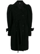 Wandering Puff Sleeve Double-breasted Coat - Black