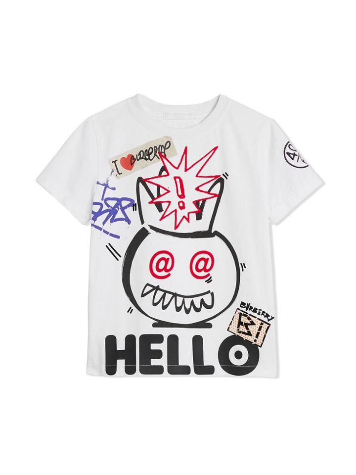 Burberry Kids Hello Print Cotton T-shirt - White