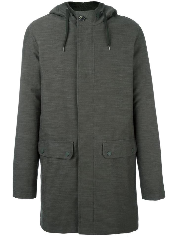 A.p.c. Hooded Raincoat, Men's, Size: Large, Green, Cotton/polyester/viscose/virgin Wool