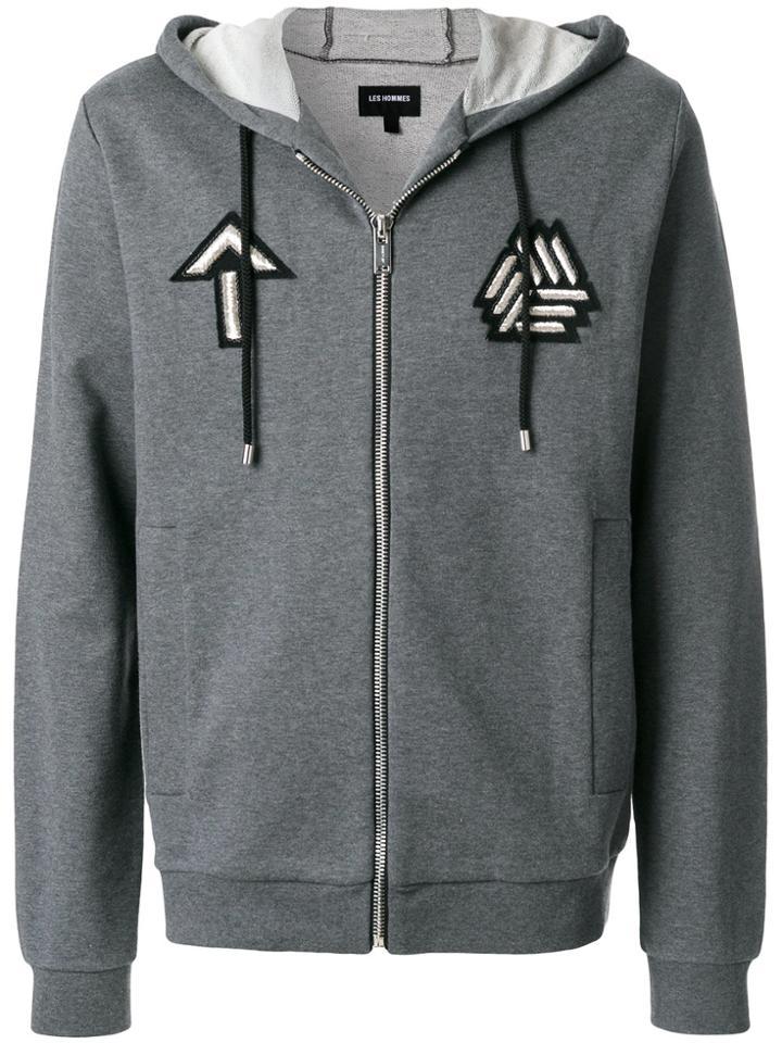 Les Hommes Embroidered Badge Zip Hoodie - Grey
