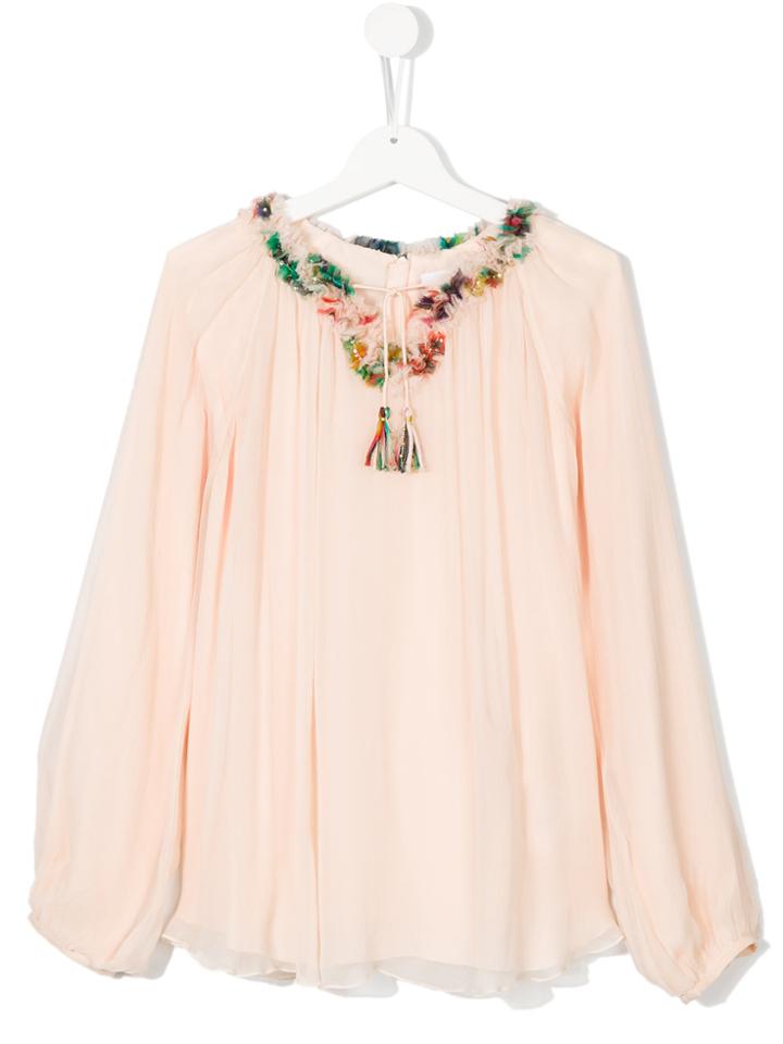 Chloé Kids Tassel Detail Blouse - Pink & Purple