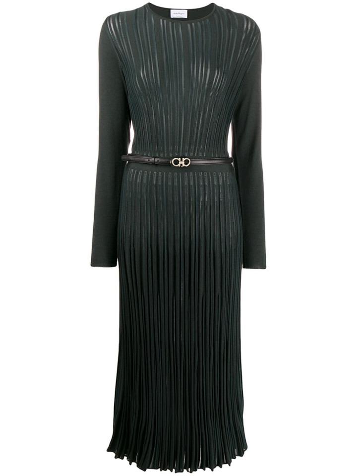 Salvatore Ferragamo Pleated Knit Dress - Green