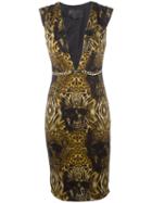 Philipp Plein - Printed Plunge Dress - Women - Spandex/elastane/cupro - S, Women's, Brown, Spandex/elastane/cupro