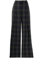 Vince Plaid Print Flared Trousers - Blue