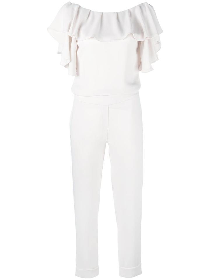 P.a.r.o.s.h. - Frill Trim Jumpsuit - Women - Polyester - Xs, Nude/neutrals, Polyester