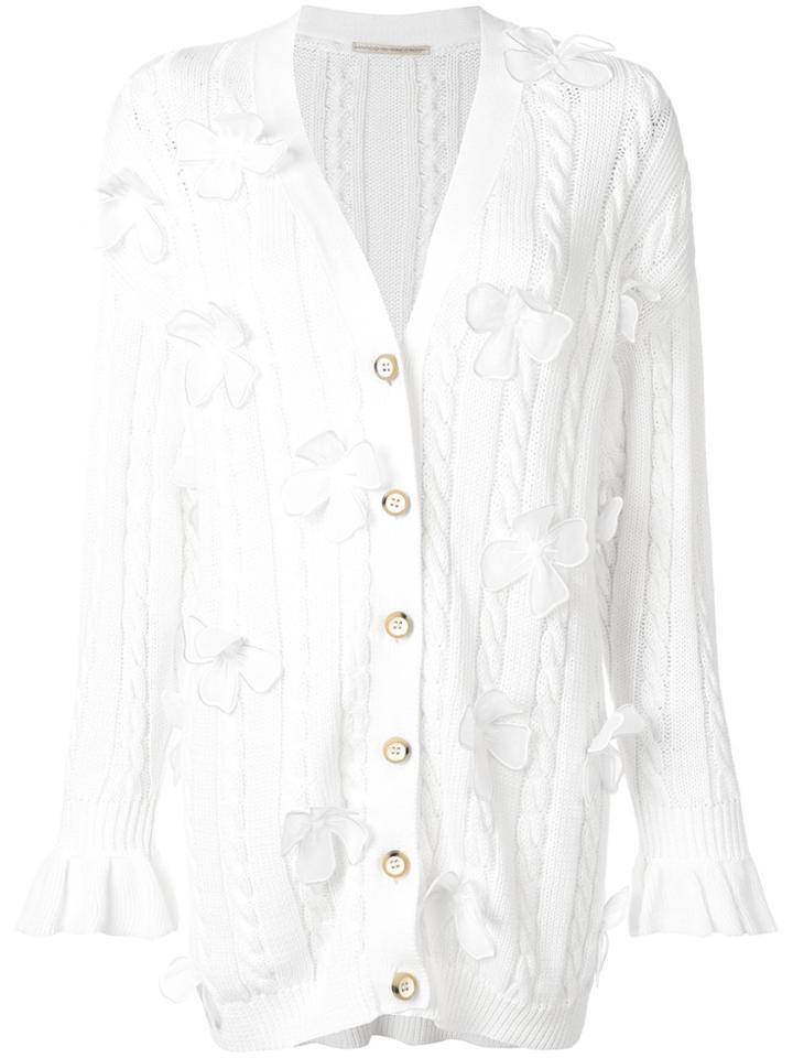 Marco De Vincenzo Flower Embellished Long Cardigan - White