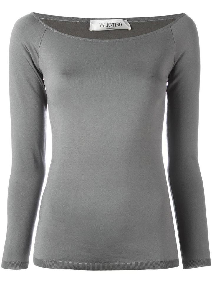 Valentino Boat Neck Top, Women's, Size: Xs, Grey, Silk/polyamide/spandex/elastane