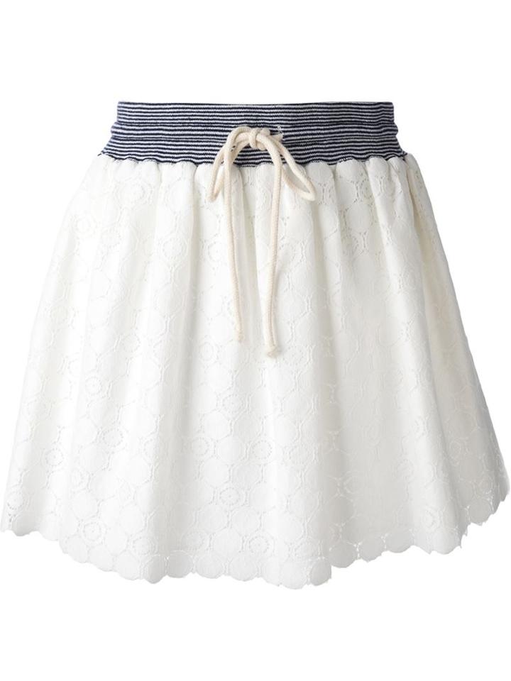 Band Of Outsiders Drawstring Scalloped Hem Skirt, Women's, Size: 2, White, Cotton/nylon