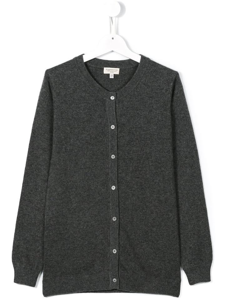 Cashmirino - Round Neck Cardigan - Kids - Cashmere - 14 Yrs, Grey