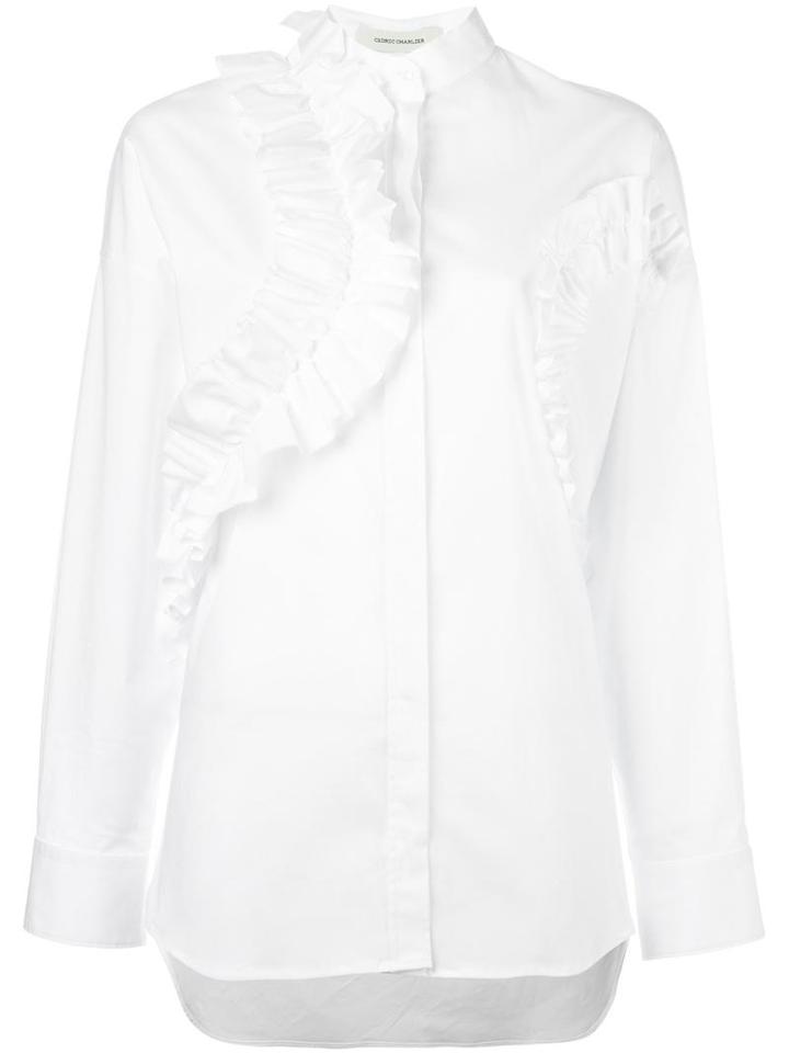 Cédric Charlier Ruffled Shirt, Women's, Size: 44, White, Cotton/other Fibers