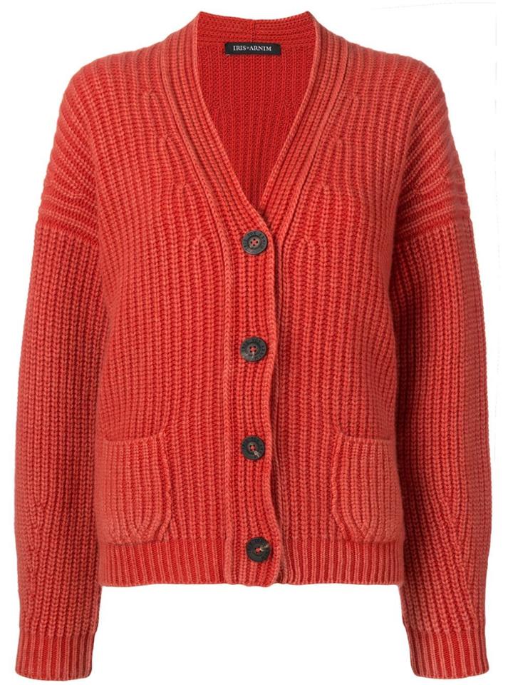 Iris Von Arnim V-neck Ribbed Cardigan - Orange
